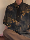 Riolio Summer American Trendy Casual Tops New Chinese Style Vintage Hong Kong Style Printed Short-sleeved Shirt Men's Loose Tops Chic