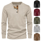 Riolio Spring and Autumn New Men's Long Sleeve T-shirt Corduroy Retro Casual Men's Clothing Slim Solid Color Long Sleeve Henley Shirt