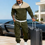 Riolio  Cross-border winter new product outdoor leisure simple male contrasting color loose tooling stand-up collar sweatshirt set