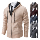 Riolio Men's Fashion Solid Color Hooded Pullover Sweater Cardigan Autumn Winter Fleece Thick Warm Coat Casual Sports Sweater