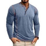 Riolio  Spring Autumn Long Sleeve T Shirt Men Henry Collar Casual Mens T-Shirts High Quality Male Fashion Patchwork Pullover Tees Tops