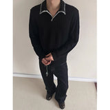 Riolio  Autumn Long Sleeved T-shirt Men Fashion Gray Black Casual Lapel T Shirt Streetwear Korean Loose Pleated T Shirt Mens Top M-3XL