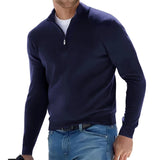 New Men's Long Sleeve Pullover Solid Color Half Zipper Sweaters V-neck Knitted Sweater Men Oversized Breathable Streetwear