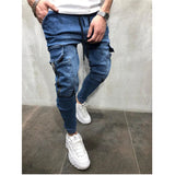 Riolio Jeans Men Pants Wash Solid Color Multi Pockets Denim Mid Waist Cargo Jeans Plus Size Fahsion Casual Trousers Male Daily Wear