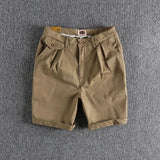 Riolio  Summer Thin Men Workwear American Retro Solid Color Loose Five-point Straight Casual Shorts