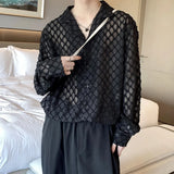 Riolio  Early Autumn Lightweight Long Sleeve Shirt Men's Korean Style Draped Design Hollow Out Shirt With Beautiful Drape