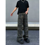 Riolio  Men Camouflage Trend Vintage Cargo Pants Spring Autumn Baggy Straight Multiple Pockets Jeans Male High Waist Wide Leg Trousers