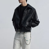 Riolio  Mens Pu Leather Motorcycle Short Slim Casual Pu Jacket Spring Streetwear Fashion Grunge Campus Jacket Old Money Men'S Wear
