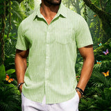 Riolio  Men's New Fashion Striped Breathable Short Sleeve Shirt, Lapel Collar Casual Tops, Lightweight Soft Summer Daily Stylish Shirt