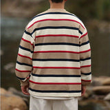 Riolio  Men Clothing Trendy Vintage Striped Print Oversized Harajuku Streetwear T-shirt Y2K Youth Japanese Style O Neck Long Sleeve Tops