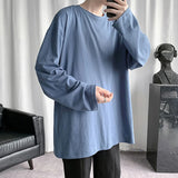 Riolio  Loose Long Sve round Ne T-irt for Men Spring Autumn Pure Color Base Layer irt Inner Wear Big Size Casual Faion