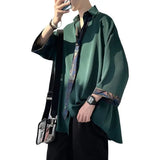 Riolio Spring Summer New Solid Color Short Sleeve Men's Clothing Loose Oversized Fashion Casual Lapel Single-breasted Youth Shirt