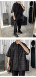 Riolio Korean Style Loose and Versatile Plaid Five-point Sleeve Shirt