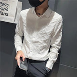Riolio  Men's Korean Fashion Jacquard Business Casual Button Up Shirt Spring Autumn Lapel Long Sleeve Slim Solid Tops Camisas De Hombre