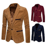 WELL DRESSED MEN New High Quality Men's Leisure Corduroy Blazers Jacket Fashion Patchwork Single Button Casual Slim Suit Jacket for Men Clothing