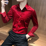 Riolio  Solid Color Men Shirt Long Sleeves New Fashion Lapel Button Cardigan