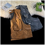 Riolio American Outdoor Multi-function Short Vest Jacket Basic Commuting Versatile Vest Cityboy Workwear Waistcoat Aesthetic Urban Chic