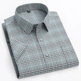 Riolio  plus size 14xl 100%cotton oxford hight qulity summer short sleeve shirts for men slim fit formal shirt soft plaid office clothes