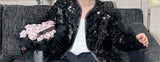 Riolio Shiny Sequins Jacket for Men Black Silver Sparkle Long Sleeve Casual Bomber Jacket Male Party Club Fashion High Street Coats