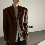 Riolio American Leather Jacket Retro Outfit Handsome High-end Men's Niche Shoulder Pad Suit Black PU Leather Jacket Chic Streetwear