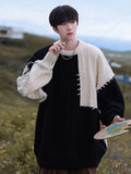 Riolio Knitted Sweater Men Pullover Oversize Sweaters Male Winter Harajuku Casual Streetwear Patchwork Autumn Hip Hop Spliced