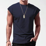 Riolio  Summer Mens Fitness Solid Color Sleeveless Top Men Breathable Sports Tank Top Fitness Running T-Shirt Tank Top