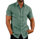 Riolio men summer outfits Summer Cotton Linen Shirts for Men Casual Short Sleeved Shirts Blouses Solid Turn-Down Collar Formal Beach Shirts Male Clothing