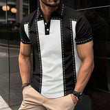 Riolio 2024 Summer Best-Selling Men's Polo Shirt Lapel Printed Men's Clothing Stripes Polo Shirt Casual Sports Men's Shirt