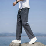 Riolio Summer Men's Trousers Cotton Thin Soft Linen Fashion Casual Pants Solid Color Breathable Loose Straight Pants Streetwear