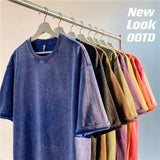 Riolio American Style Retro Heavyweight Solid Color Short Sleeved T-shirt Men Women Summer Street Trendy Washed Old Oversized Clothes