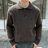 Riolio  Autumn Men's Knitted Polo Sweater Long Sleeve Striped Jacquard Light Luxury Lapel Pullovers Trendy Korean Style Premium Knitwear