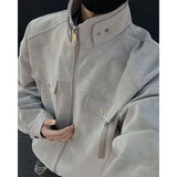 Riolio Street Zipper Jacket High-end Handsome Stand-up Collar Coat American 2025 Retro Handsome Work Jacket Loose Top Urban