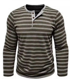 Riolio  New Men's Henley Collar Long Sleeve T-Shirts Striped Casual Button T Shirt for Men Spring Autumn Male Fashion Cotton Tees Tops