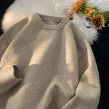 Riolio  New Japanese Retro Men Knitted Sweater Light Luxury Casual O Neck Solid Color Long Sleeve Pullovers Loose High Street Knitwear