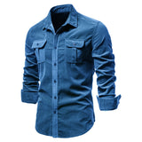 Riolio New Single Breasted 100% Cotton Men's Shirt Business Casual Fashion Solid Color Corduroy Men Shirts Autumn Slim Shirt Men