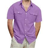 Riolio  Men's Short Sleeve Button-Down Shirt with Dual Pockets