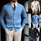 Riolio  Autumn Winter Men's Business Casual V Neck Cardigan Solid Color Knit Sweatercoat Male Slim Fit Long Sleeve Knitted Sweater Tops