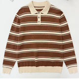 Riolio New American Trendy Men Polo Neck Sweater Light Luxury Striped Knit Long Sleeve Pullover Tops High Quality Loose Knitwear M-3XL