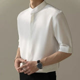 Slim Fit Stand Collar Shirt Men Solid Color Shirt Stylish Stand Collar Men's Shirt for Business Commute Office Slim Fit Half