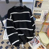 Riolio  New Korean Trendy Men Sweater Light Luxury Knitted Drooping Stripe O Neck Long Sleeve Pullover Casual High Street Knitwear M-3XL