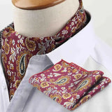 Riolio  Polyester Cravat Pocket Square Set Formal Necktie Handkerchief Ascot Self Tie Polka Dot Paisley Design Gentleman Necktie Gifts