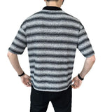 Riolio  Fashion Men Striped Contrast Color Loose Knit Sweater T-shirts Trendy Casual Short Sleeves Pullover Male Summer