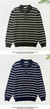 Riolio New American Trendy Men Polo Neck Sweaters Light Luxury Striped Knit Long Sleeve Pullover Tops High Quality Loose Knitwear M-3XL