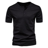 Riolio 100% Cotton Henley Collar T Shirt Men Casual High Quality Summer Short Sleeve Mens T Shirts Fashion Basic T-shirt Male