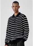 Riolio New American Trendy Men Polo Neck Sweaters Light Luxury Striped Knit Long Sleeve Pullover Tops High Quality Loose Knitwear M-3XL