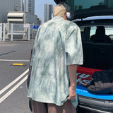 Riolio  American Street Tie-dye Ice Silk Shirt Chic Men Blouses Summer Couple Tide Short-sleeved Shirt Loose Single-breasted Shirt