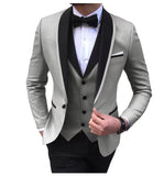 Riolio  Solid Men's 3 Pieces Wedding Suit One Button Shawl Lapel Jacket Vest Pants Dinner Groom Tuxedos Slim Fit Formal Business Suits