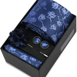 Riolio  Men Necktie Flower Pin Set With Box Luxury Necktie Handkerchief Brooch With Cufflinks Set Gift Box Wedding Men Suits Gravatas