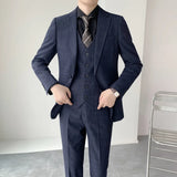 Riolio  New Men's Stylish Plaid Suit Three-Piece Set Dark Grid Pattern Smooth Western-Style Clothes Casual Scenario Chinese Origin