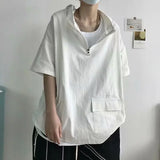 Riolio Trendy Summer Short Sleeve Men's T-shirt Loose Fit Half Sleeve Hooded Top Versatile Student Half Polo/turtle Neck Tees